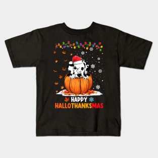 Dalmatian On Pumpkin Happy Hallothanksmas Kids T-Shirt